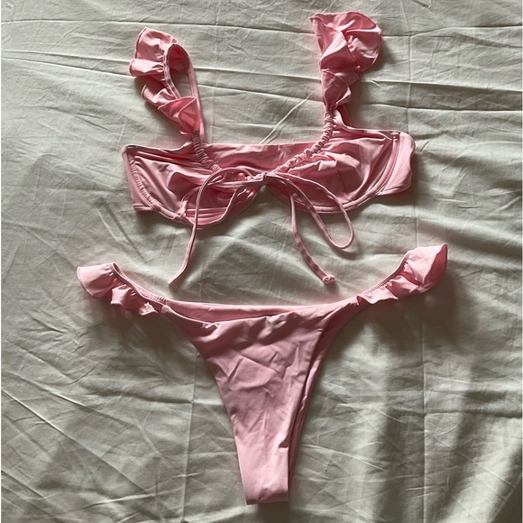 Frankie's Bikinis Other - FRANKIE’S BIKINIS Frilly Pink Bikini Top in Size L & Bottom in Size XL